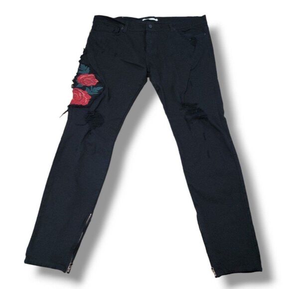 Golden Denim Jeans Size 42 W44"xL35" Embroidered Embroidery Distressed Ankle Zip - Picture 1 of 10